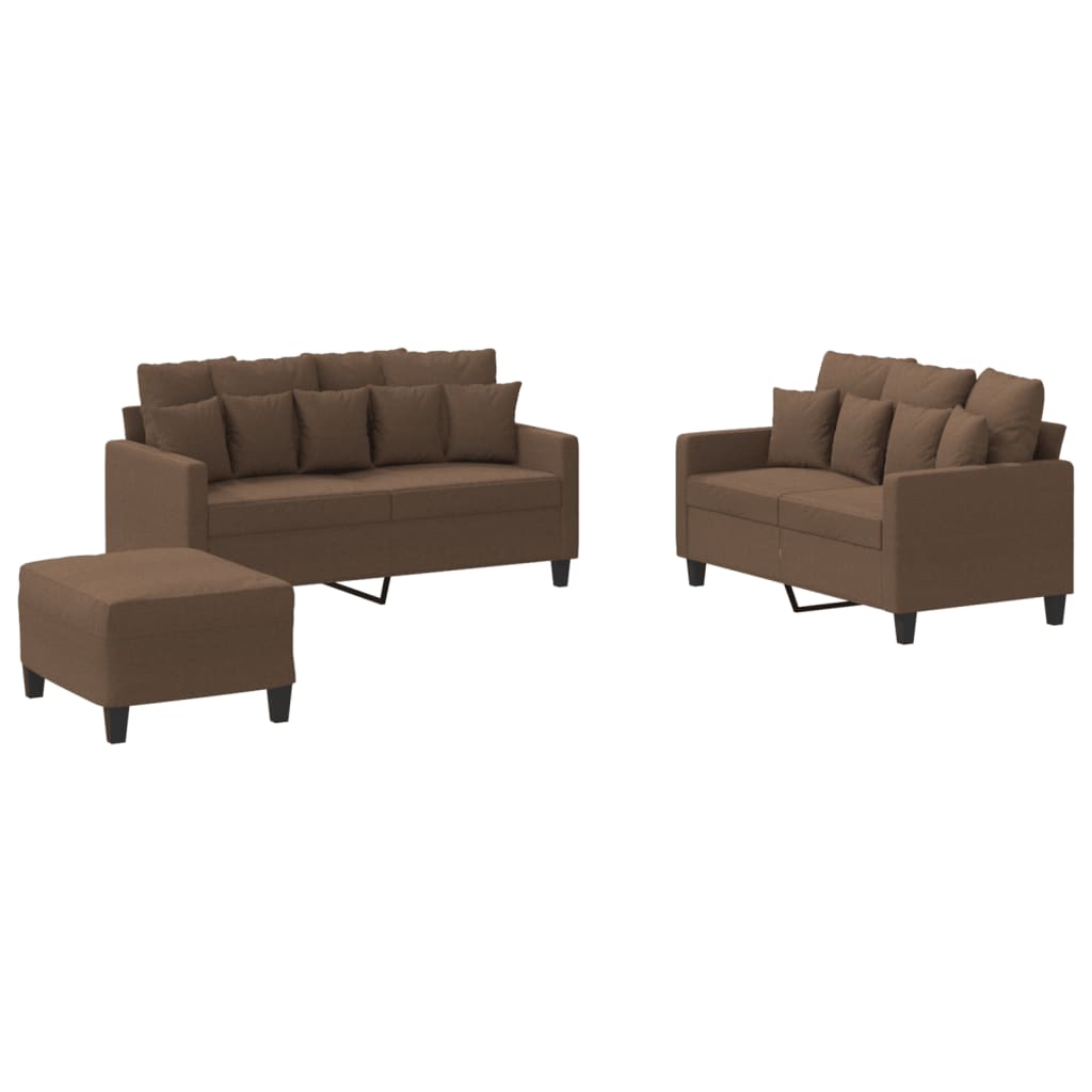 Ensemble de canapés 3 pcs avec coussins Marron Tissu