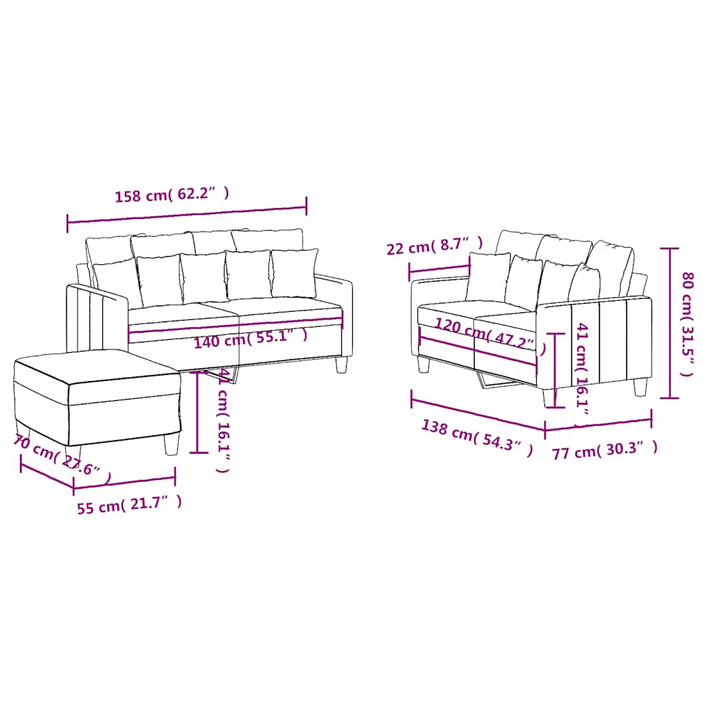 Ensemble de canapés 3 pcs avec coussins Noir Tissu - XIOS