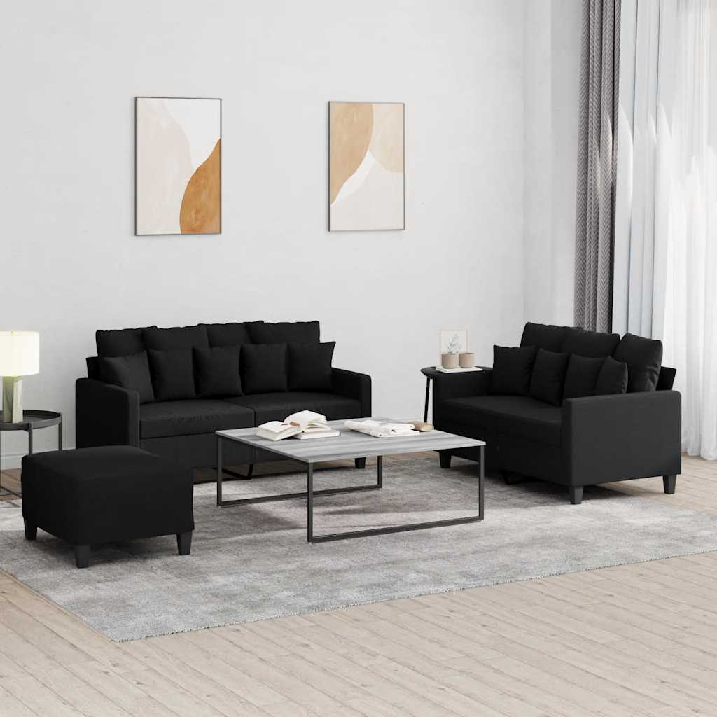 Ensemble de canapés 3 pcs avec coussins Noir Tissu