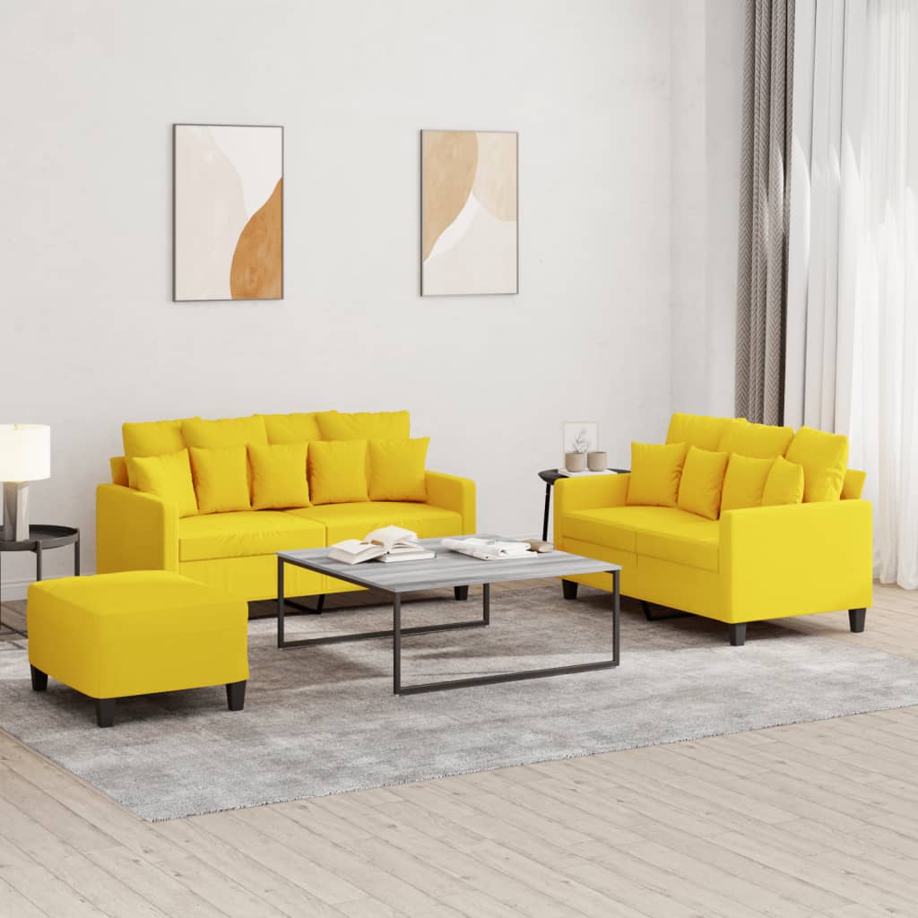 Ensemble de canapés 3 pcs avec coussins Jaune clair Tissu - XIOS