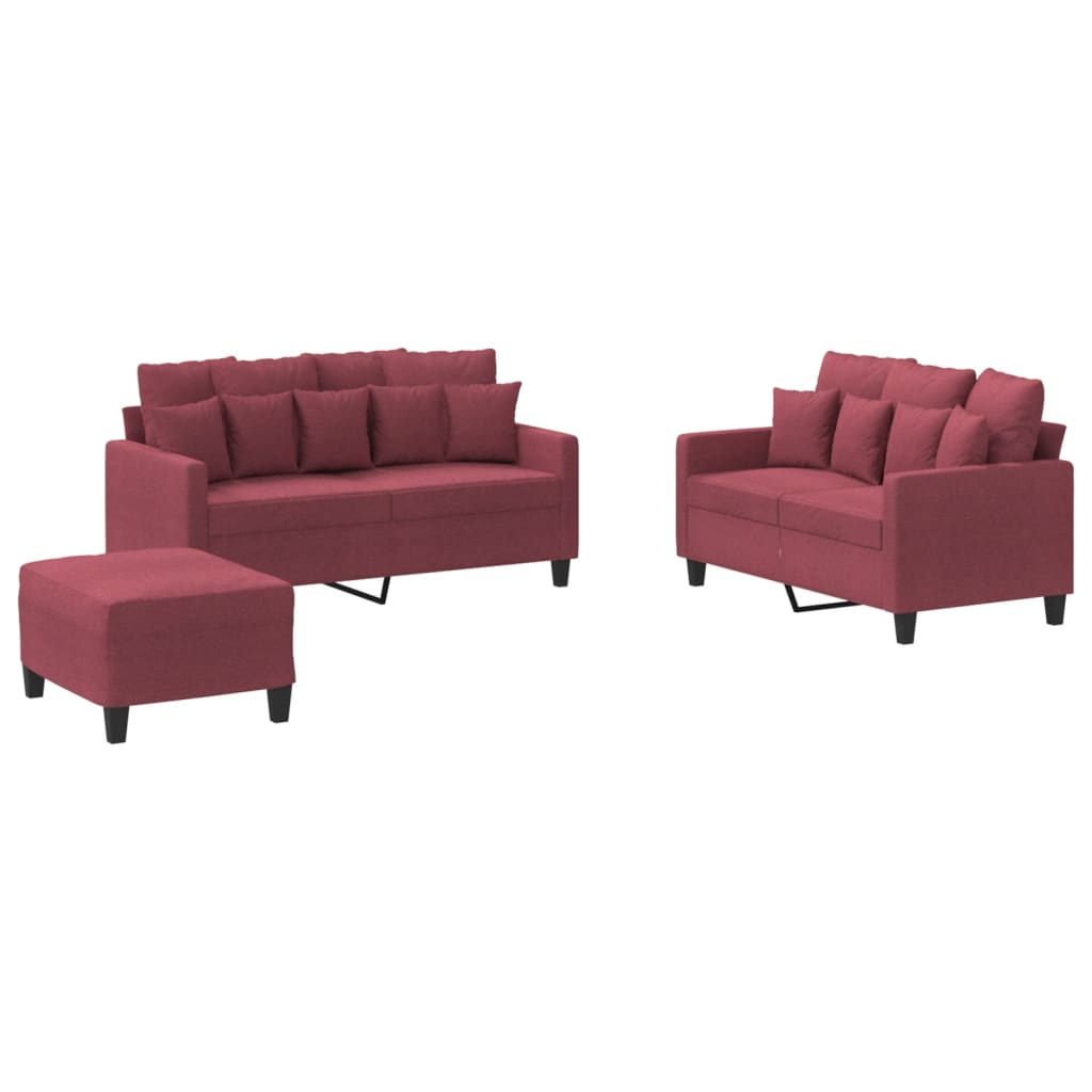 Ensemble de canapés 3 pcs avec coussins Rouge bordeaux Tissu - XIOS