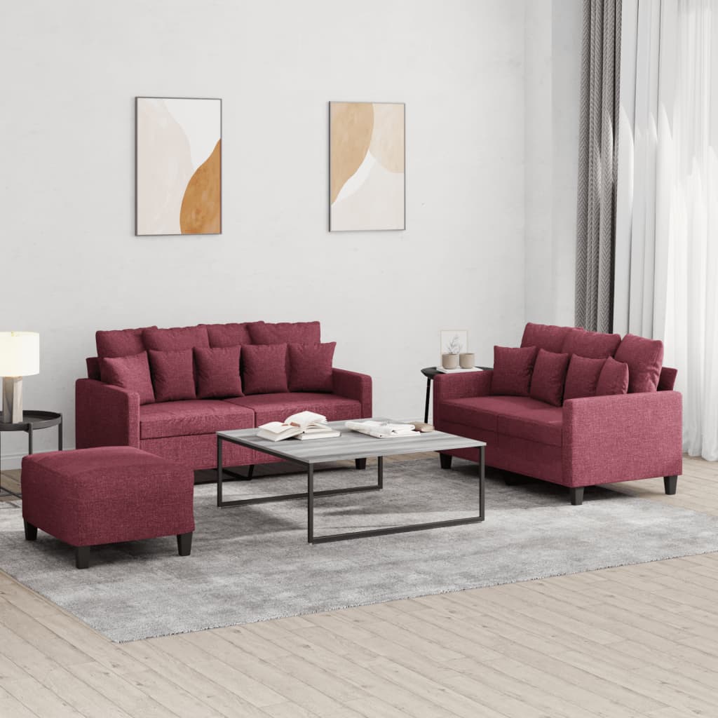 Ensemble de canapés 3 pcs avec coussins Rouge bordeaux Tissu - XIOS
