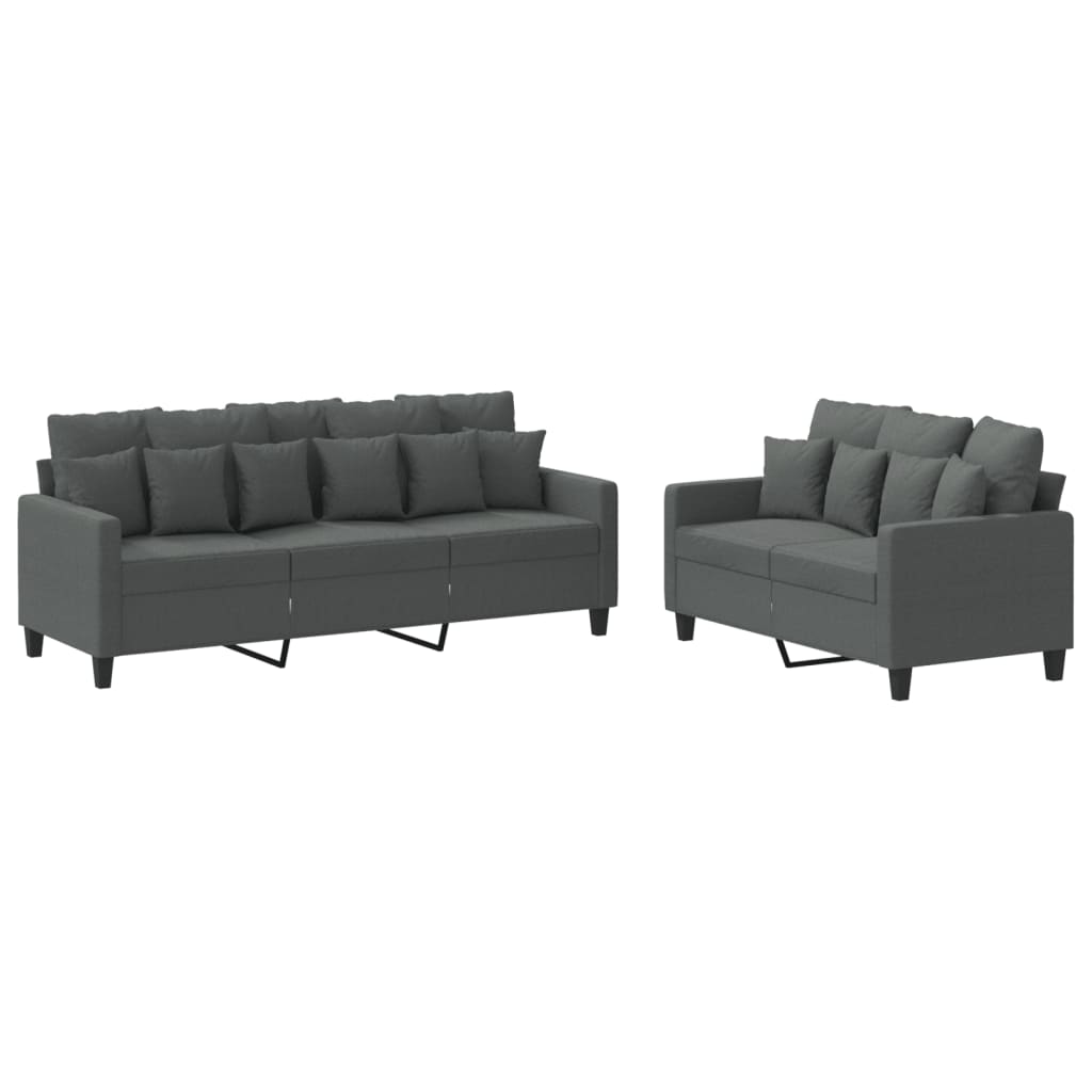 Ensemble de canapés 2 pcs avec coussins Gris foncé Tissu - XIOS