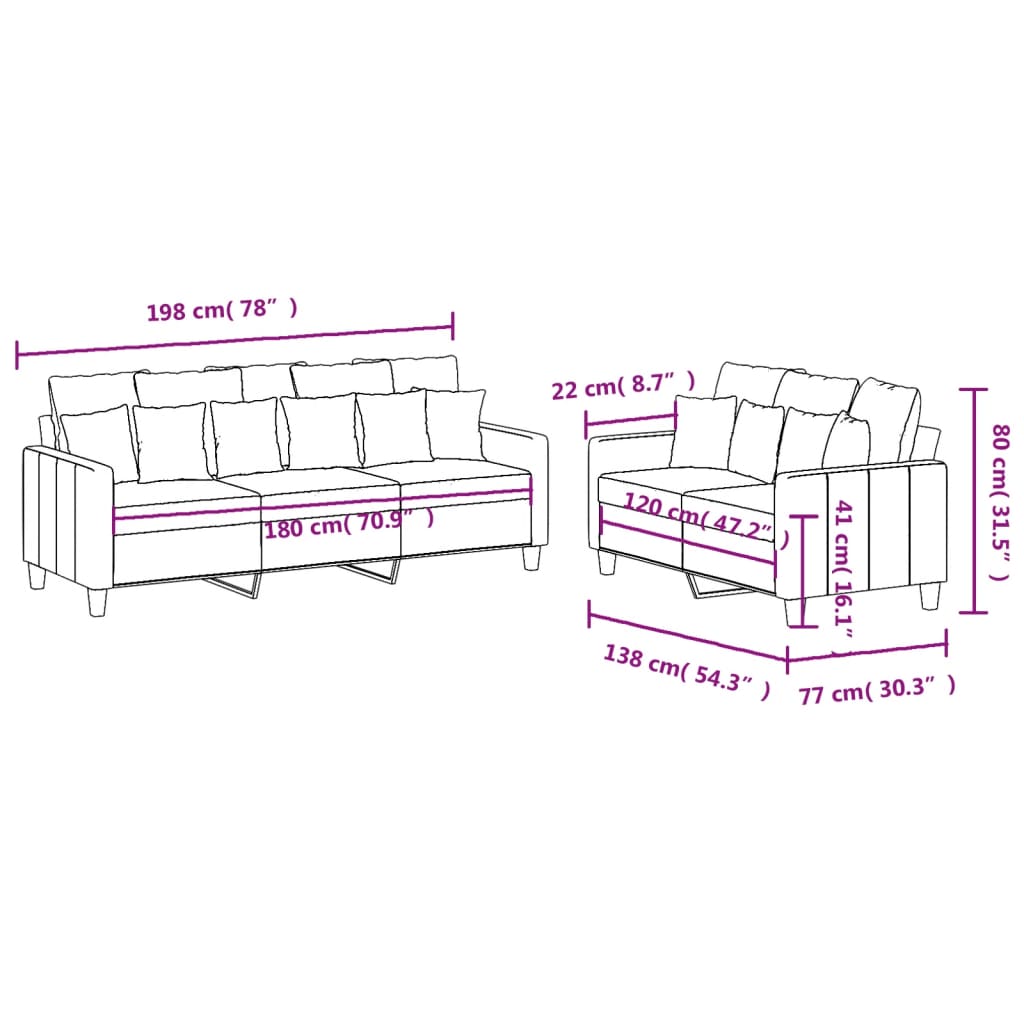Ensemble de canapés 2 pcs avec coussins Gris foncé Tissu - XIOS