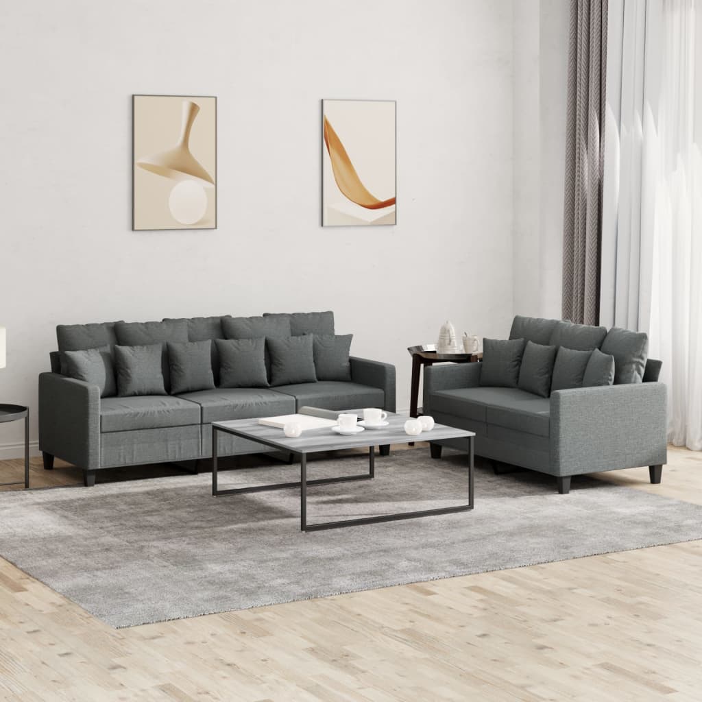 Ensemble de canapés 2 pcs avec coussins Gris foncé Tissu - XIOS