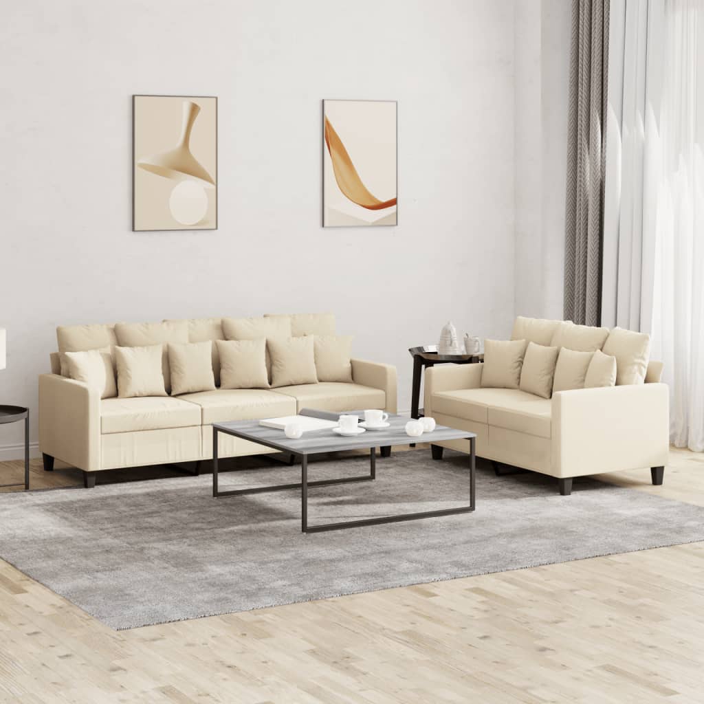 Ensemble de canapés 2 pcs avec coussins Crème Tissu - XIOS