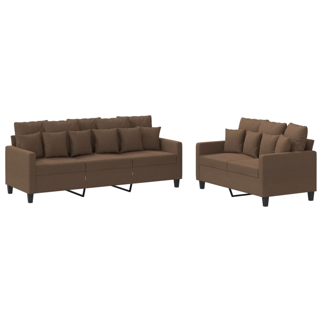 Ensemble de canapés 2 pcs avec coussins Marron Tissu - XIOS