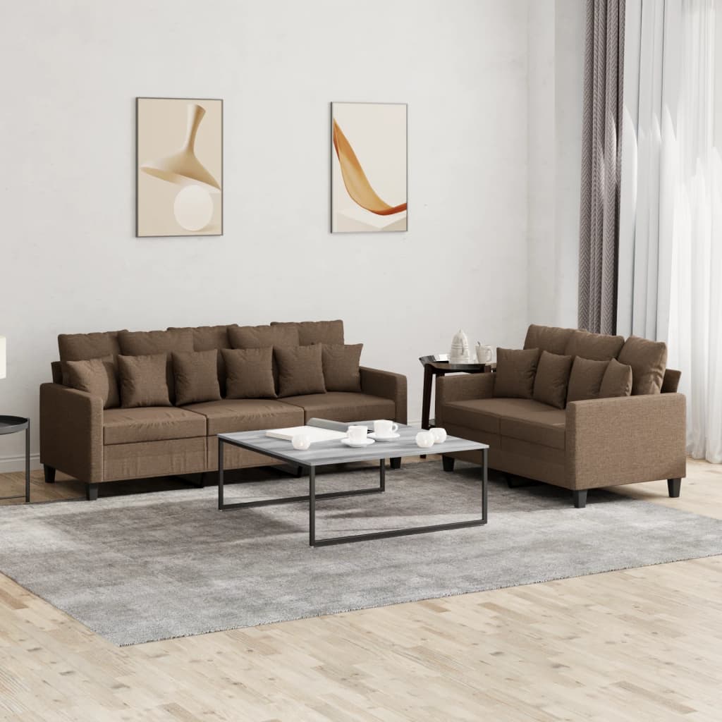 Ensemble de canapés 2 pcs avec coussins Marron Tissu - XIOS
