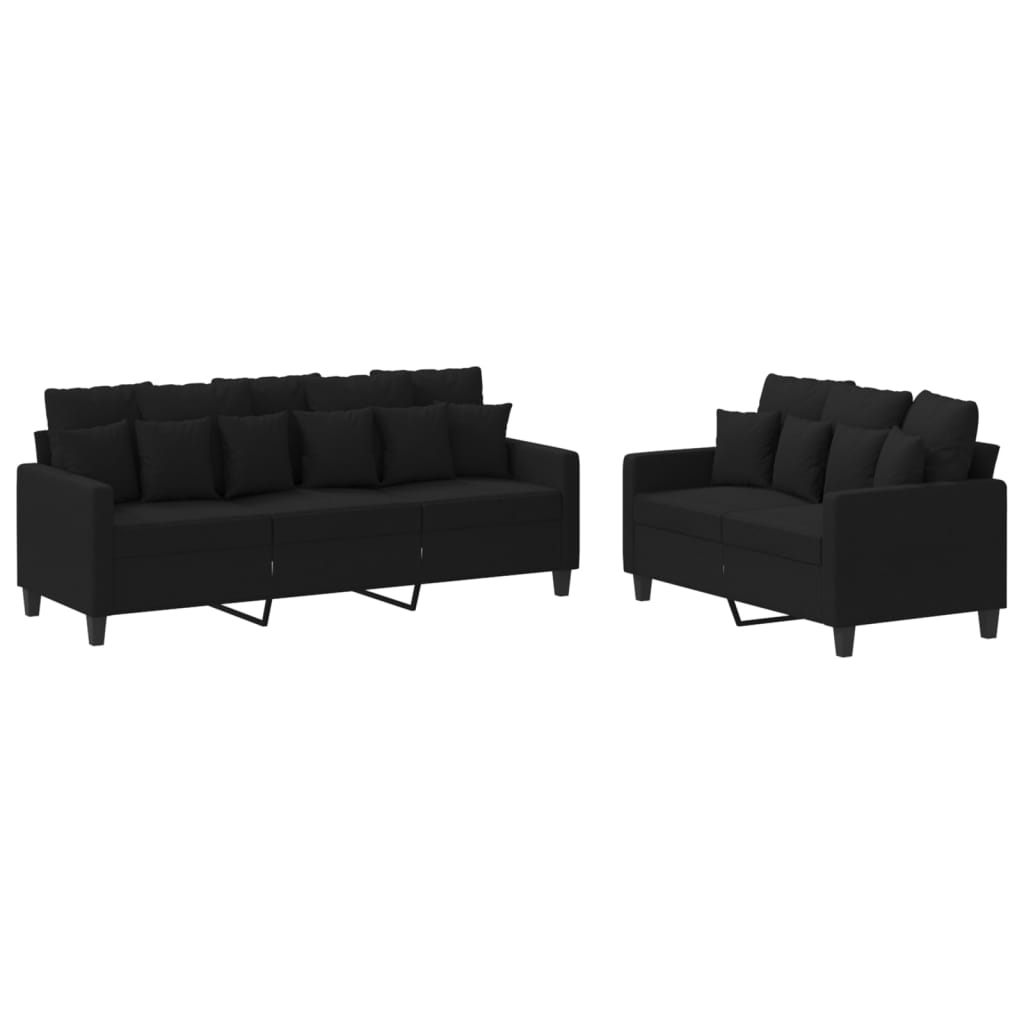 Ensemble de canapés 2 pcs avec coussins Noir Tissu - XIOS