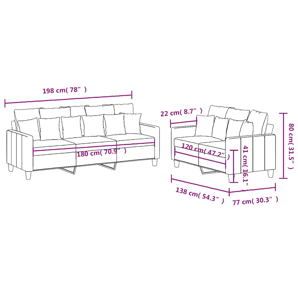 Ensemble de canapés 2 pcs avec coussins Noir Tissu - XIOS