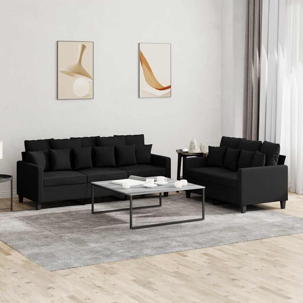 Ensemble de canapés 2 pcs avec coussins Noir Tissu - XIOS