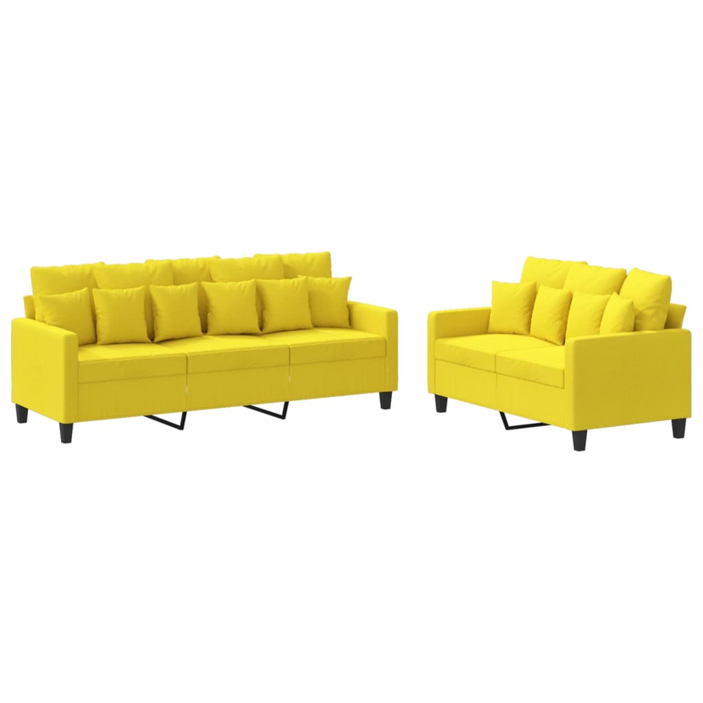 Ensemble de canapés 2 pcs avec coussins Jaune clair Tissu - XIOS