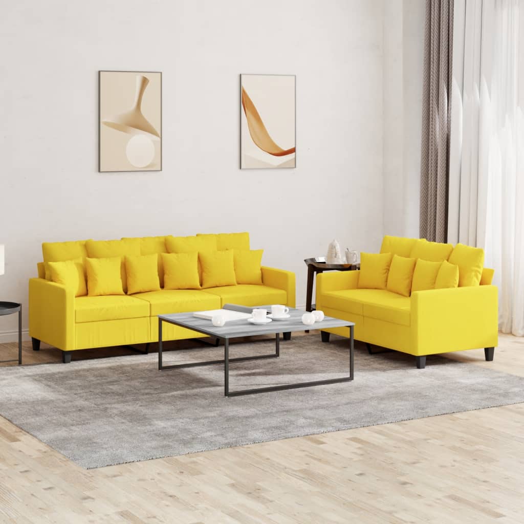 Ensemble de canapés 2 pcs avec coussins Jaune clair Tissu - XIOS
