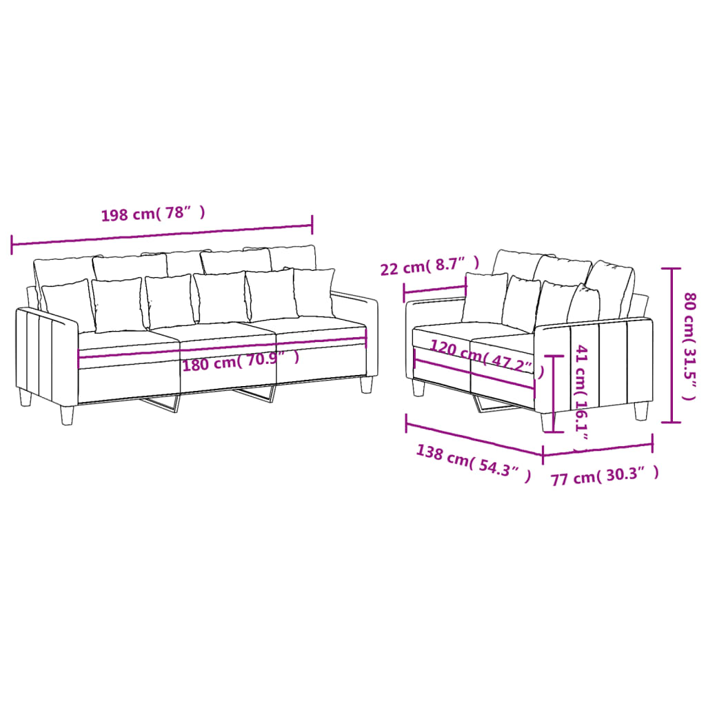 Ensemble de canapés 2 pcs avec coussins Rouge bordeaux Tissu - XIOS