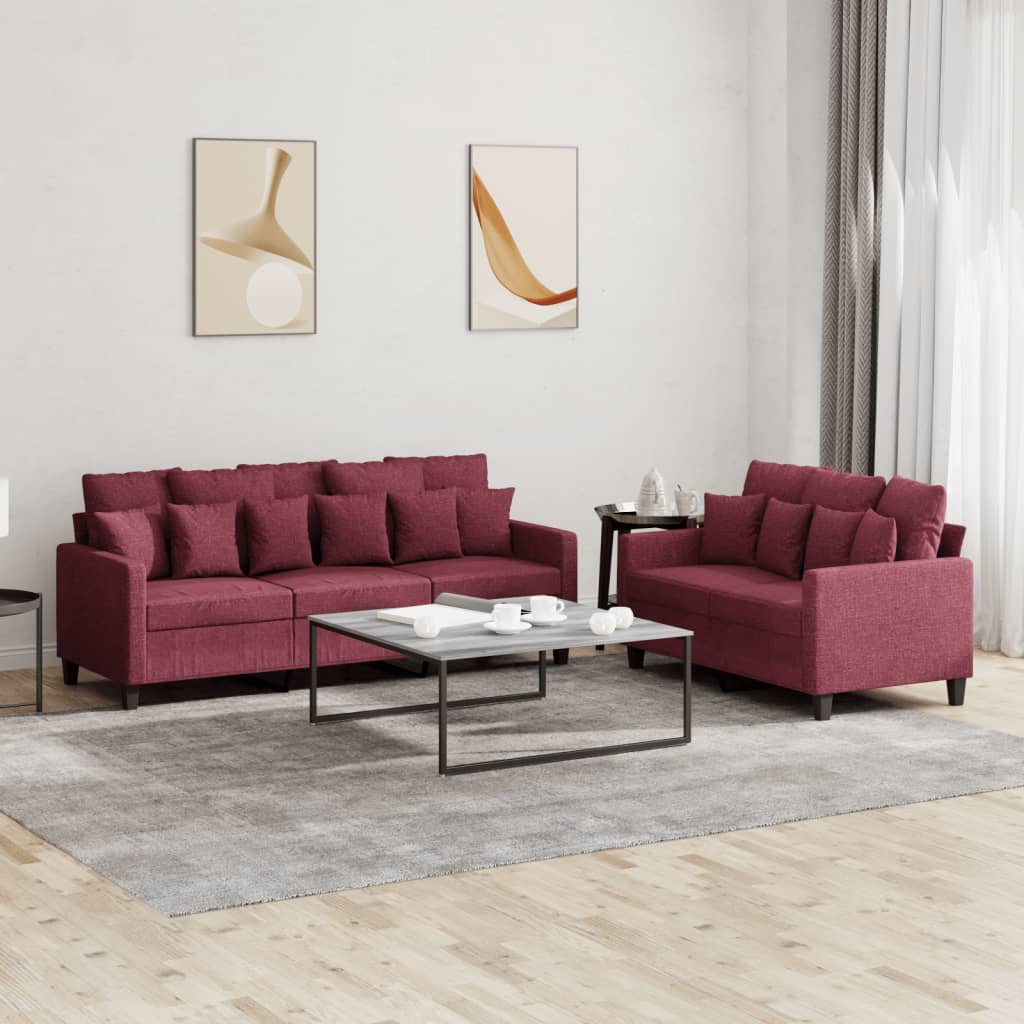 Ensemble de canapés 2 pcs avec coussins Rouge bordeaux Tissu - XIOS