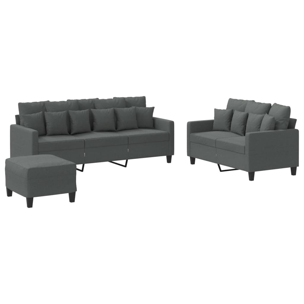 Ensemble de canapés 3 pcs avec coussins Gris foncé Tissu - XIOS