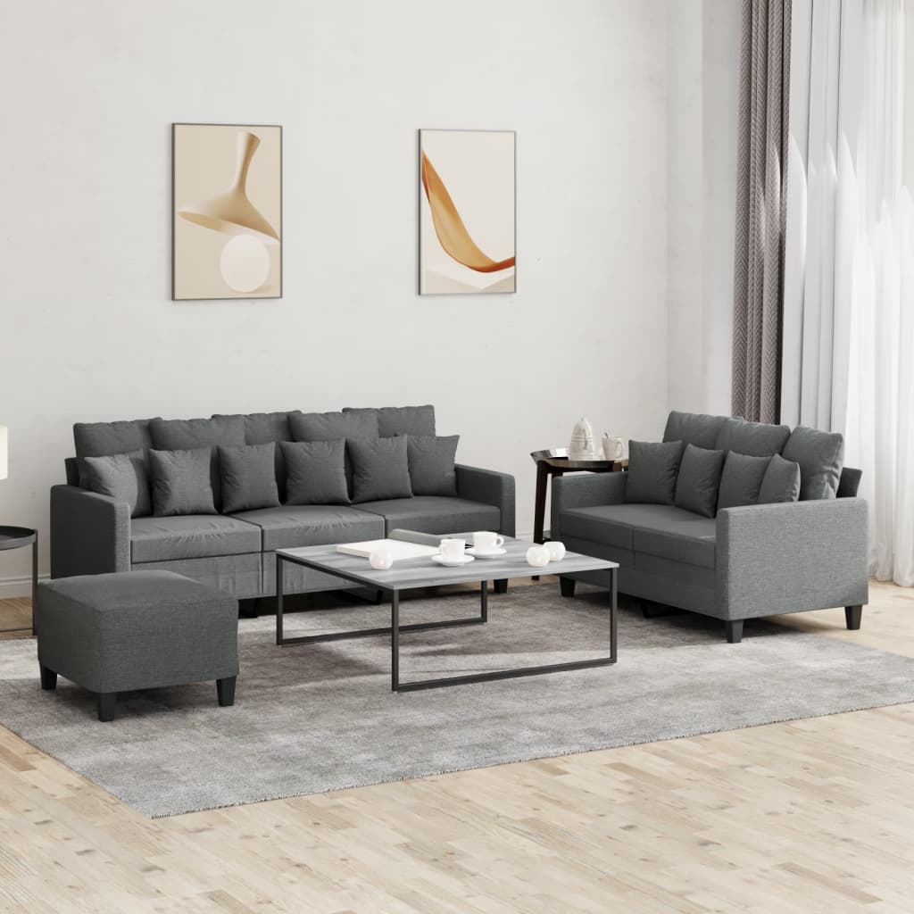 Ensemble de canapés 3 pcs avec coussins Gris foncé Tissu - XIOS