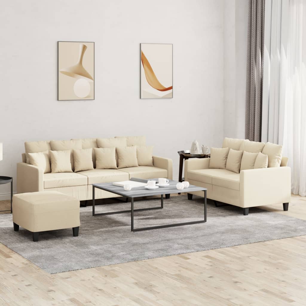 Ensemble de canapés 3 pcs avec coussins Crème Tissu - XIOS