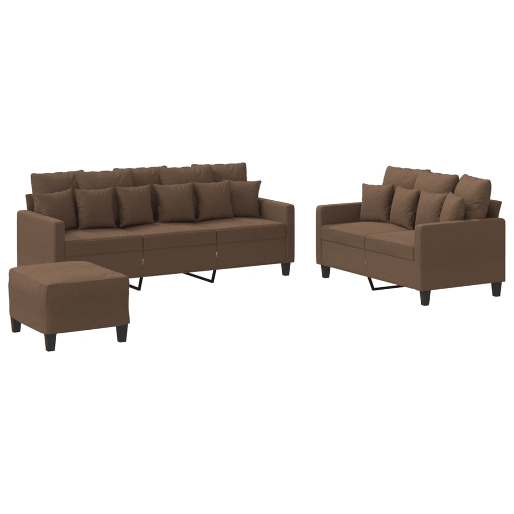 Ensemble de canapés 3 pcs avec coussins Marron Tissu