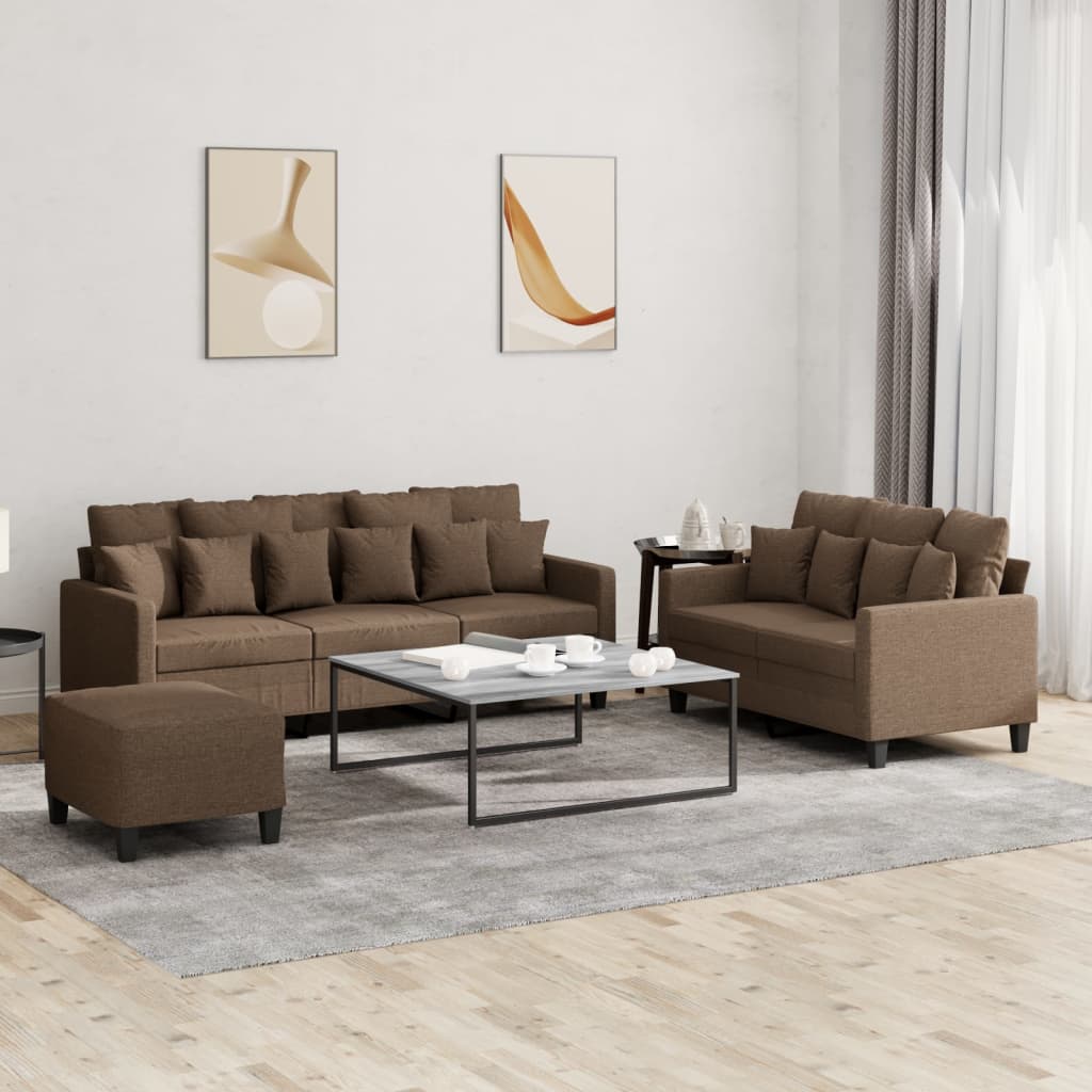 Ensemble de canapés 3 pcs avec coussins Marron Tissu - XIOS
