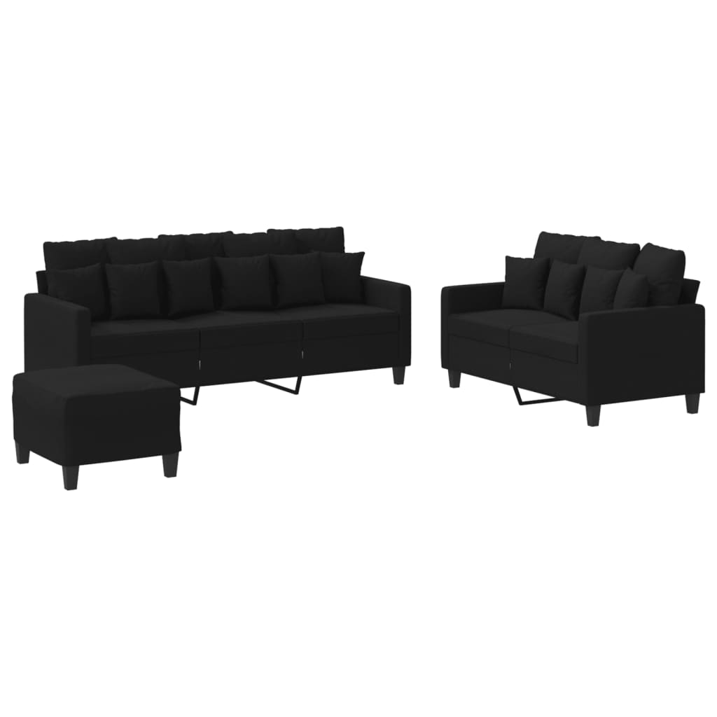 Ensemble de canapés 3 pcs avec coussins Noir Tissu - XIOS