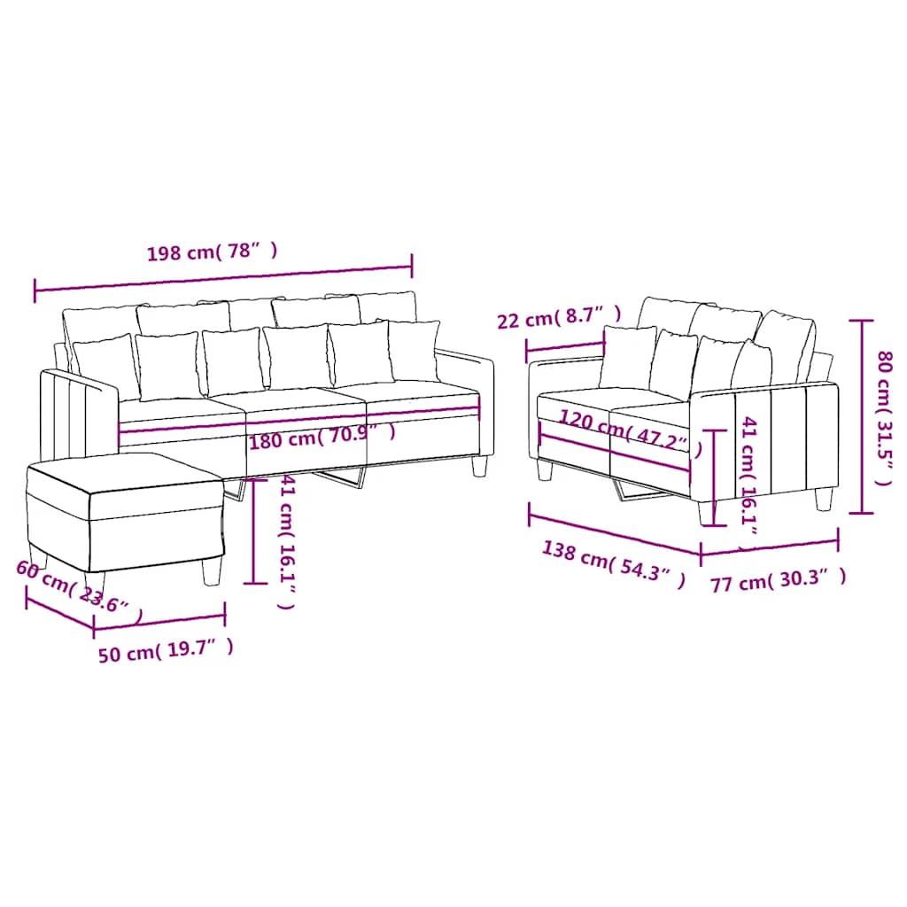 Ensemble de canapés 3 pcs avec coussins Noir Tissu - XIOS