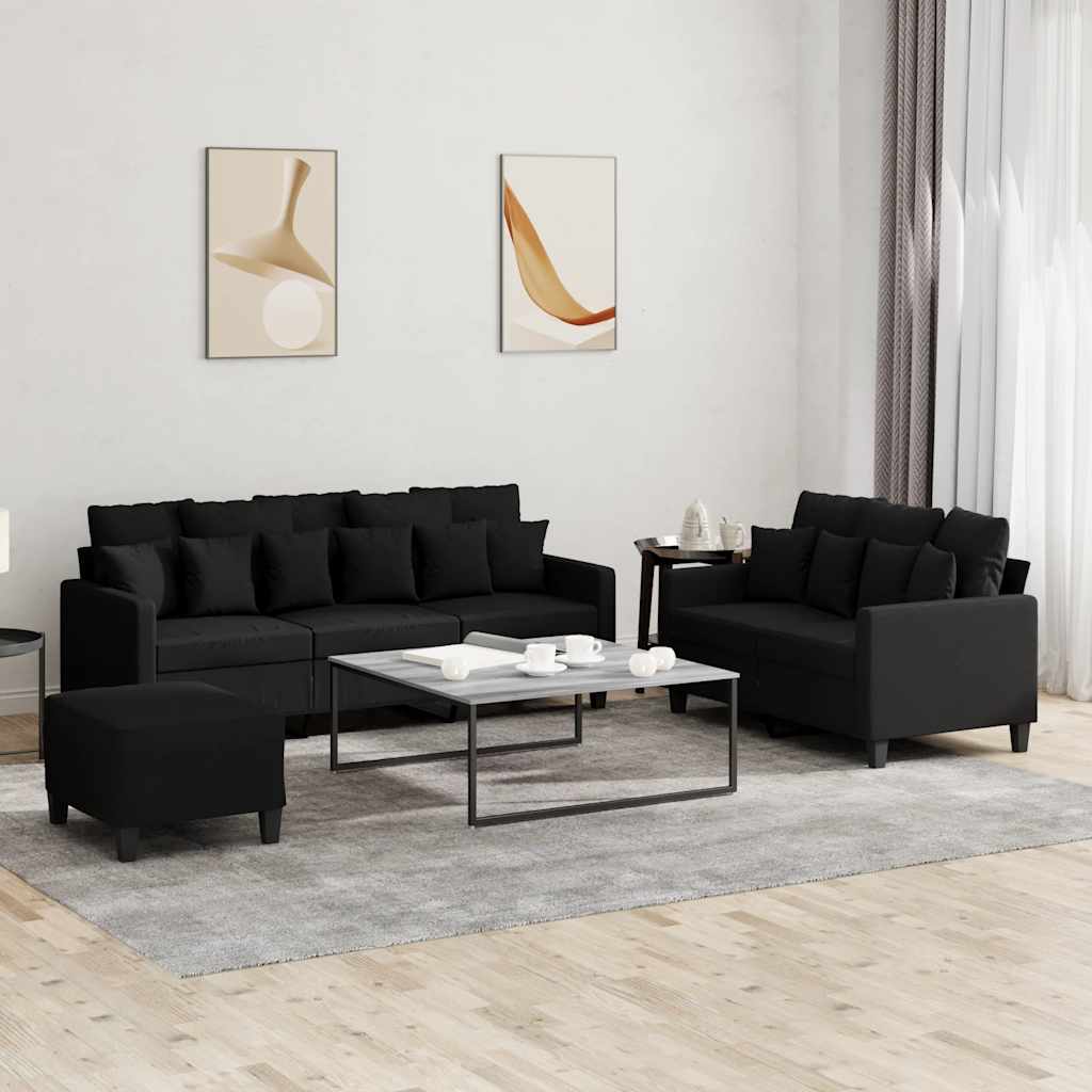 Ensemble de canapés 3 pcs avec coussins Noir Tissu - XIOS