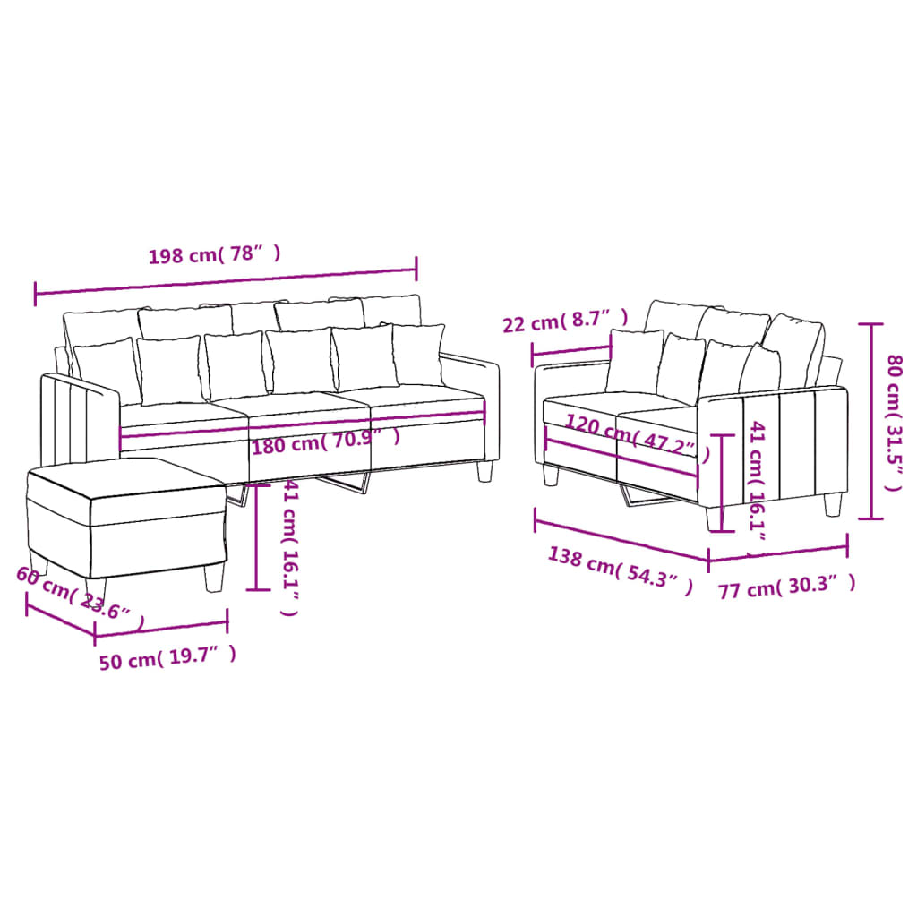 Ensemble de canapés 3 pcs avec coussins Rouge bordeaux Tissu - XIOS