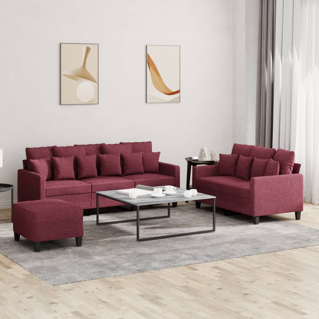 Ensemble de canapés 3 pcs avec coussins Rouge bordeaux Tissu