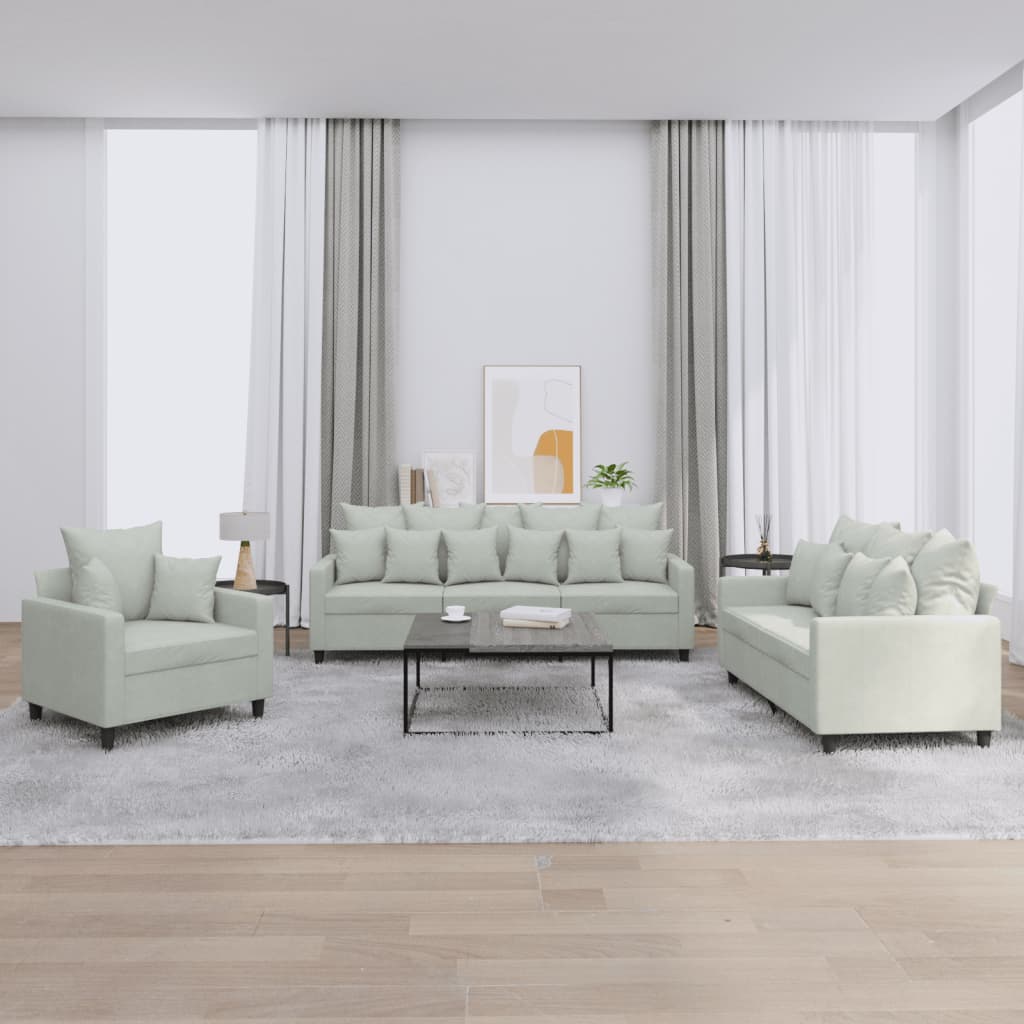 Ensemble de canapés 3 pcs avec coussins Gris clair Velours - XIOS