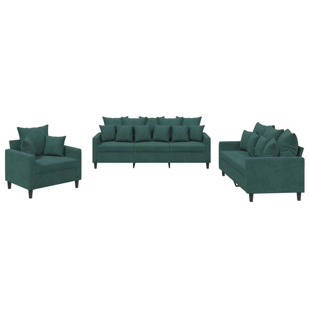 Ensemble de canapés 3 pcs avec coussins Vert foncé Velours - XIOS