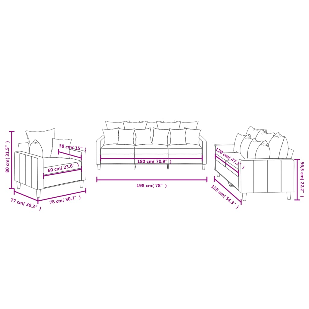 Ensemble de canapés 3 pcs avec coussins Rose Velours