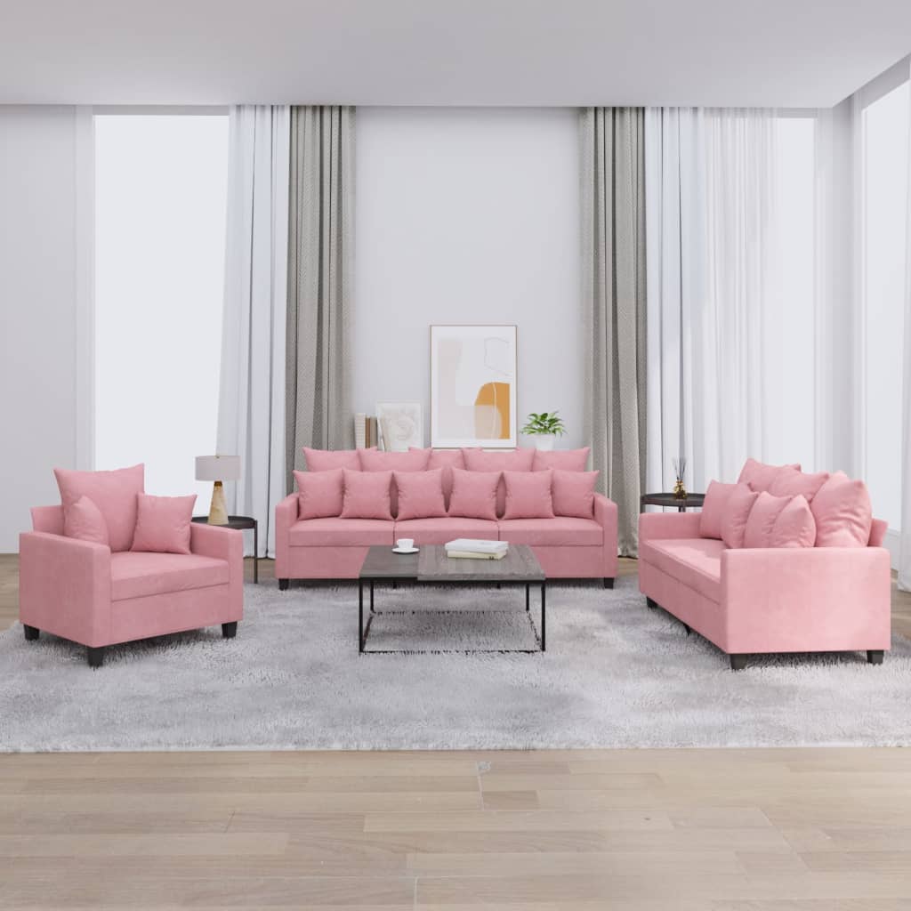 Ensemble de canapés 3 pcs avec coussins Rose Velours - XIOS
