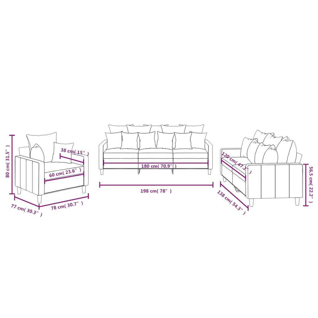 Ensemble de canapés 3 pcs avec coussins Noir Velours
