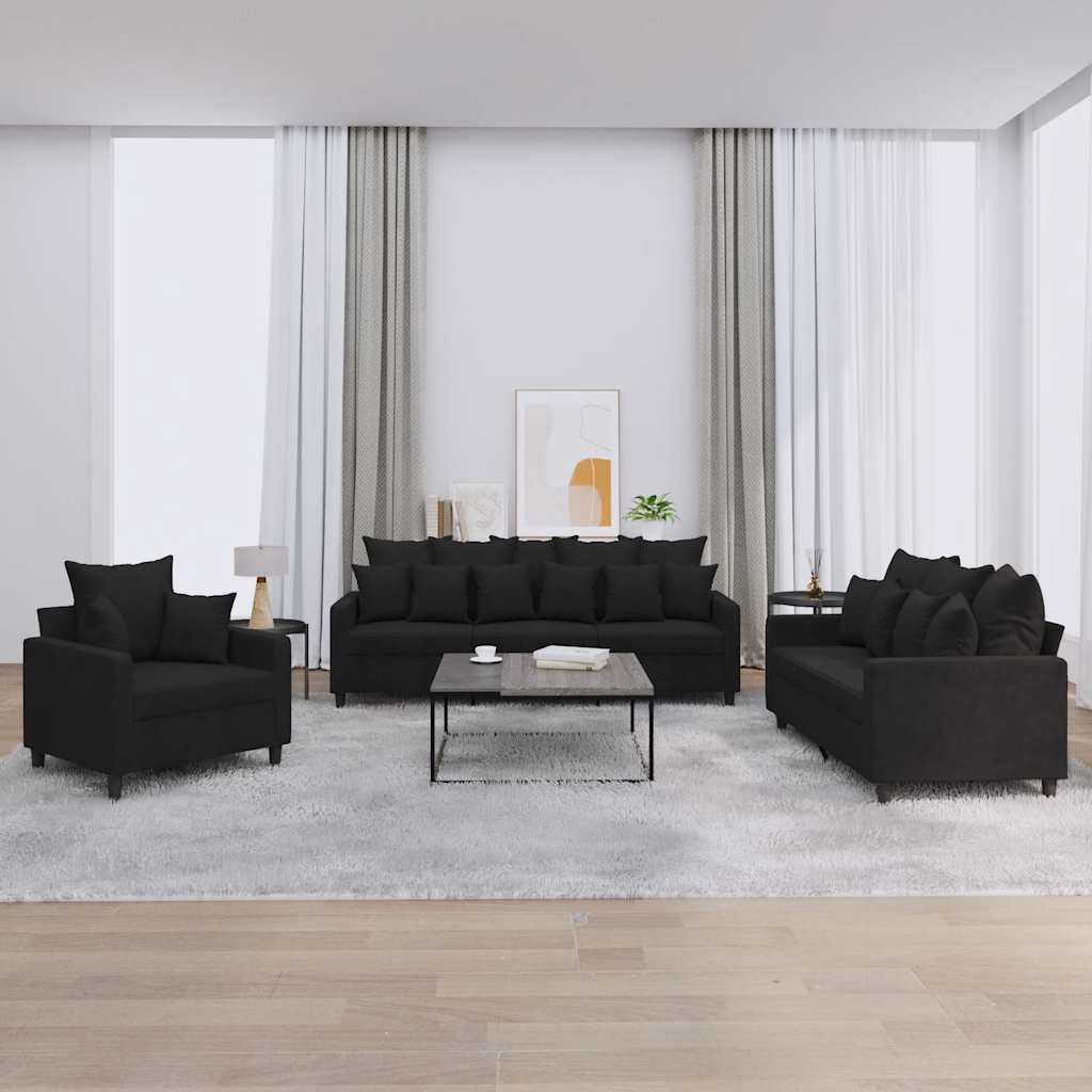 Ensemble de canapés 3 pcs avec coussins Noir Velours - XIOS