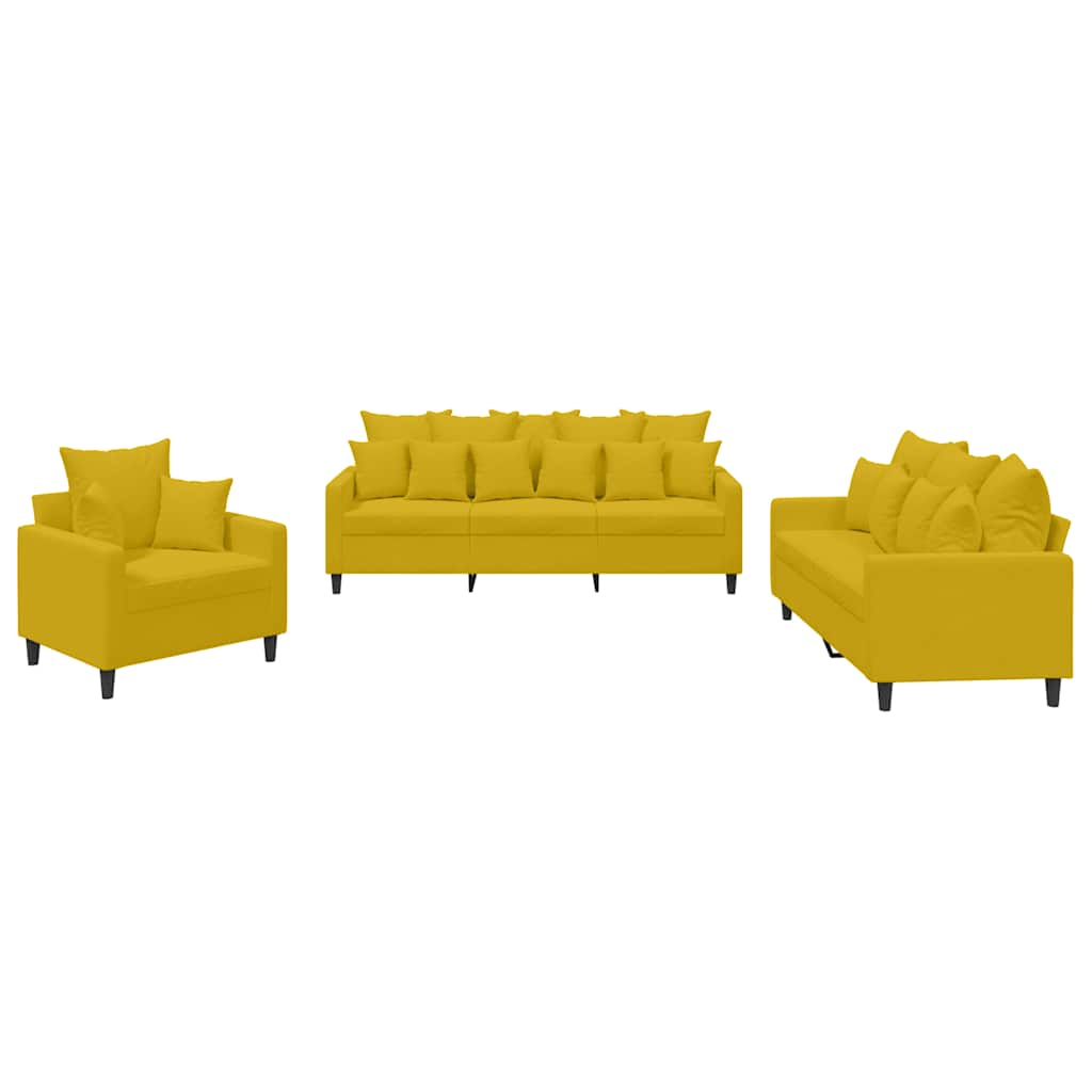 Ensemble de canapés 3 pcs avec coussins Jaune Velours