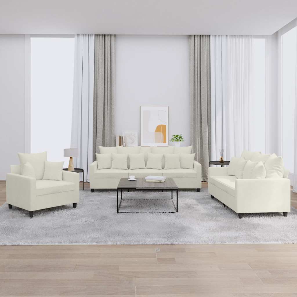 Ensemble de canapés 3 pcs avec coussins Crème Velours