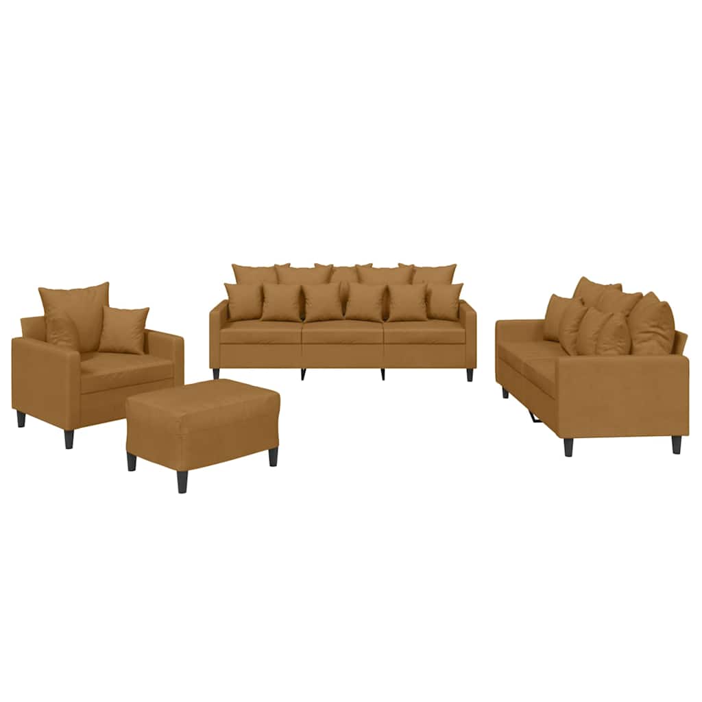 Ensemble de canapés 4 pcs avec coussins Marron Velours