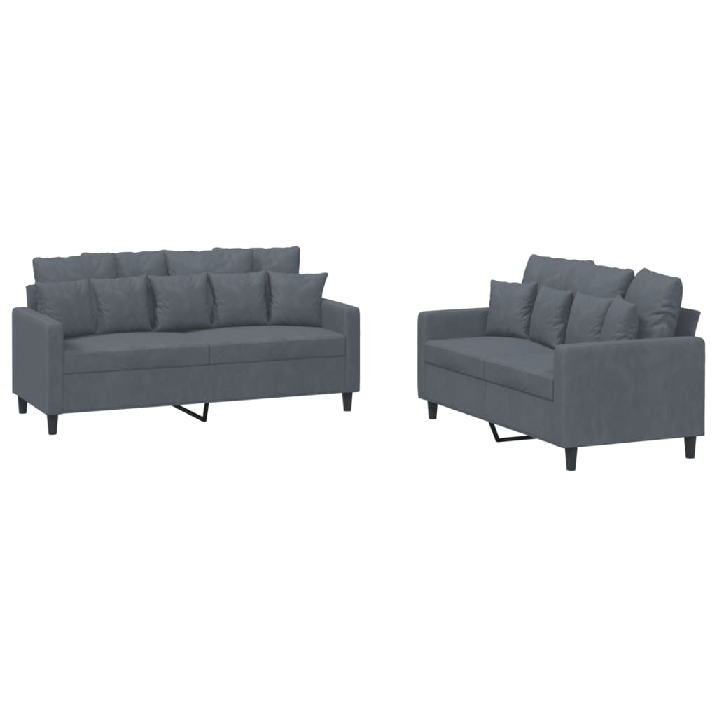 Ensemble de canapés 2 pcs avec coussins Gris foncé Velours - XIOS