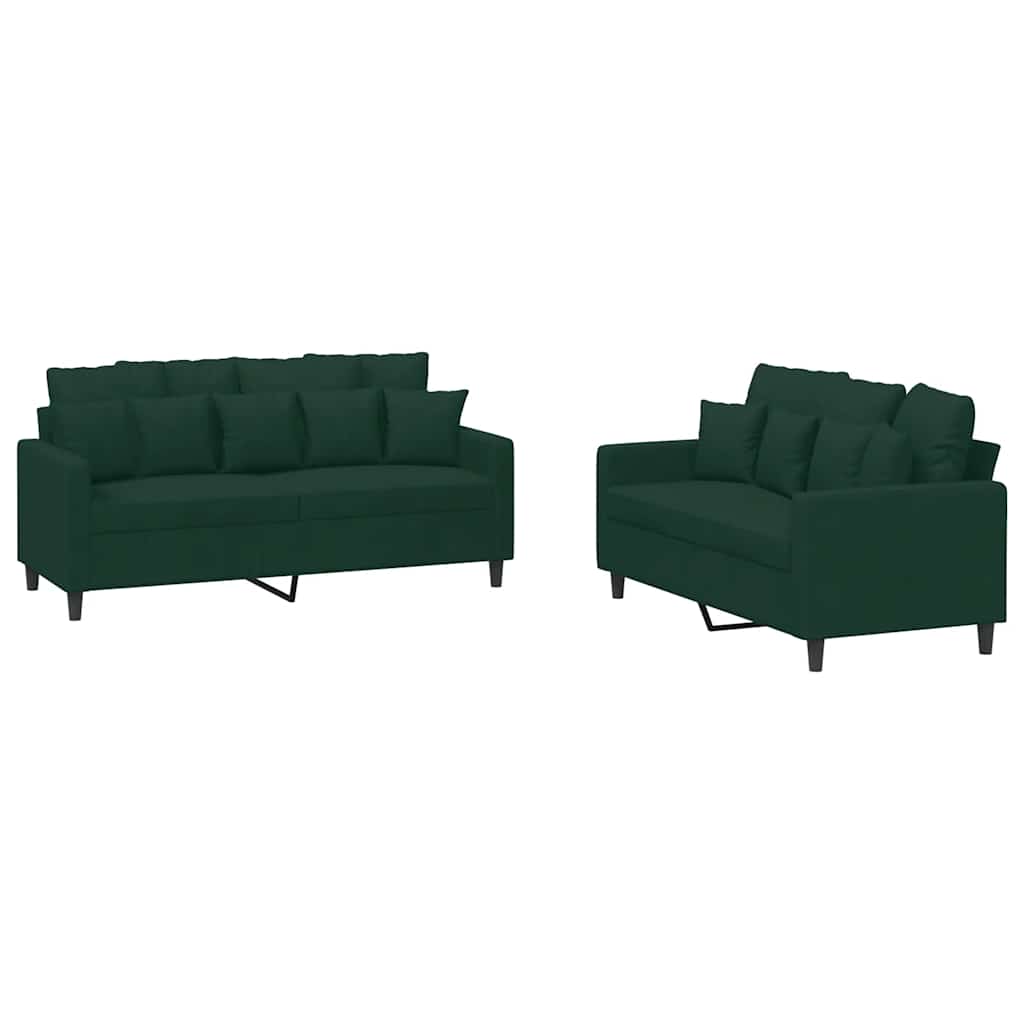 Ensemble de canapés 2 pcs avec coussins Vert foncé Velours - XIOS