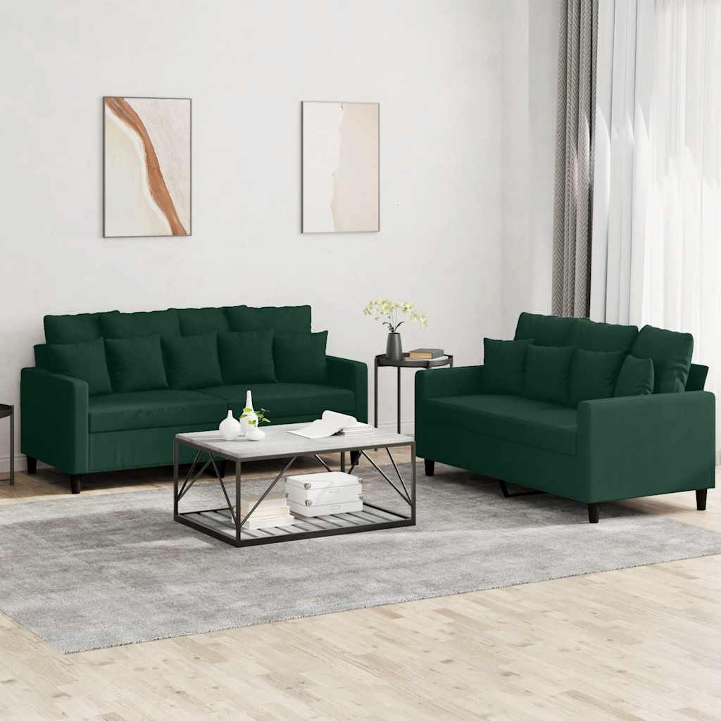 Ensemble de canapés 2 pcs avec coussins Vert foncé Velours - XIOS