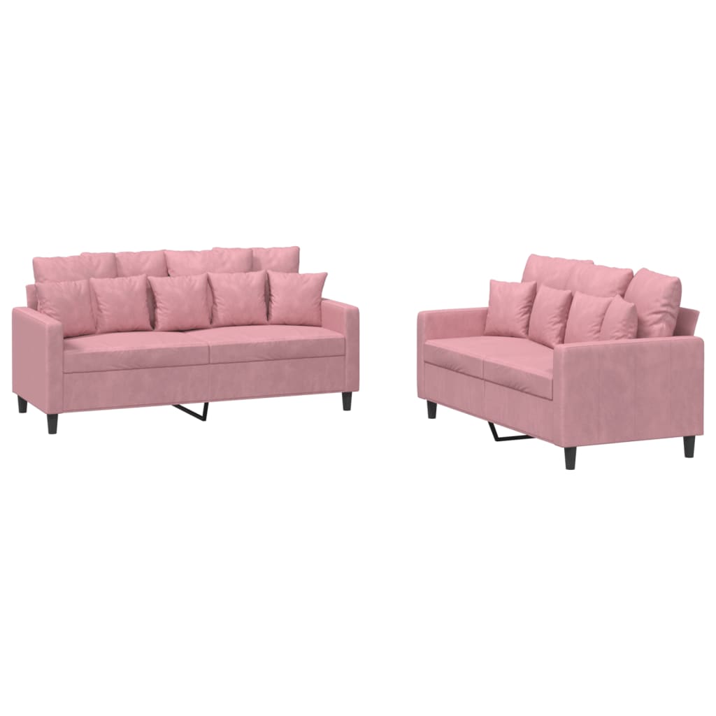 Ensemble de canapés 2 pcs avec coussins Rose Velours - XIOS