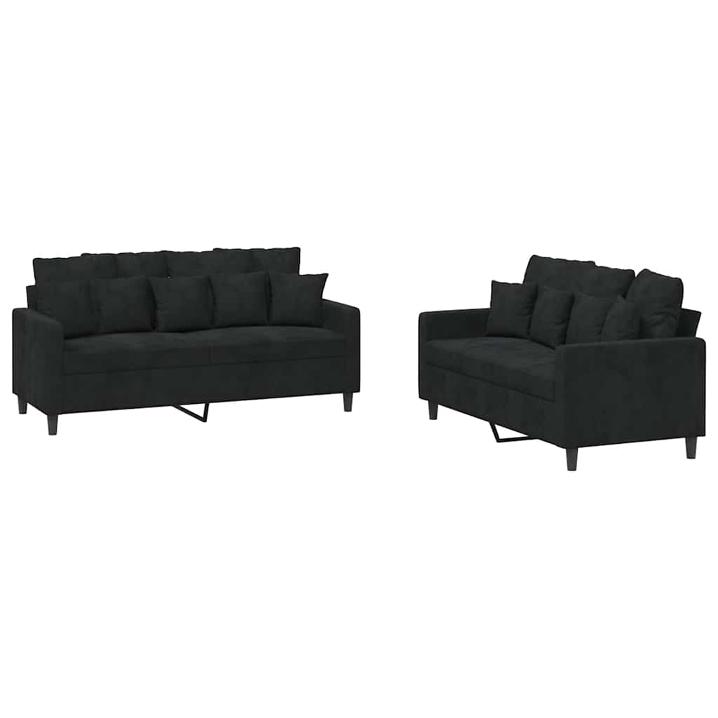 Ensemble de canapés 2 pcs avec coussins Noir Velours - XIOS