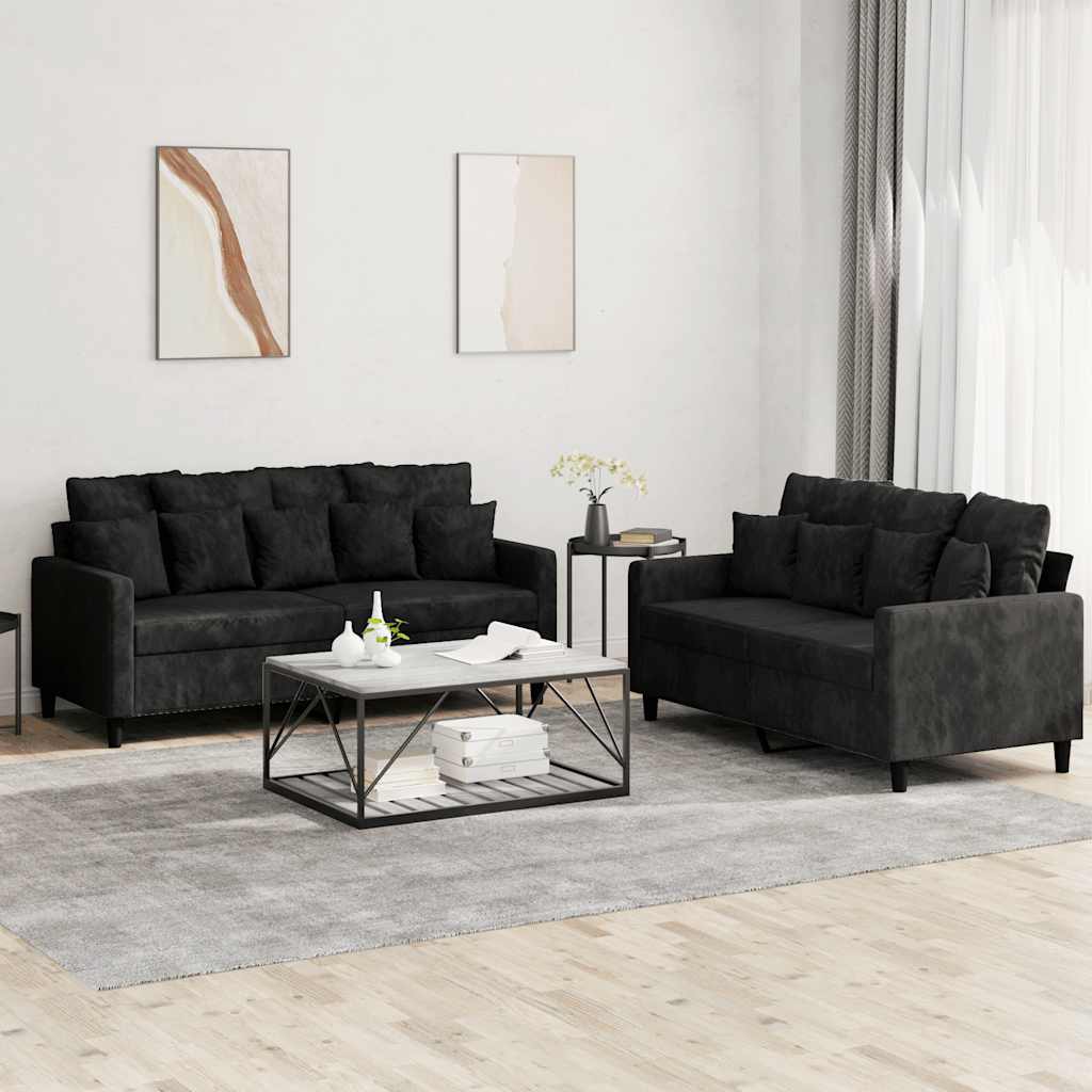 Ensemble de canapés 2 pcs avec coussins Noir Velours - XIOS