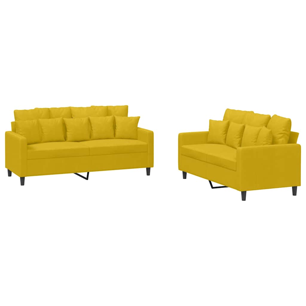 Ensemble de canapés 2 pcs avec coussins Jaune Velours - XIOS