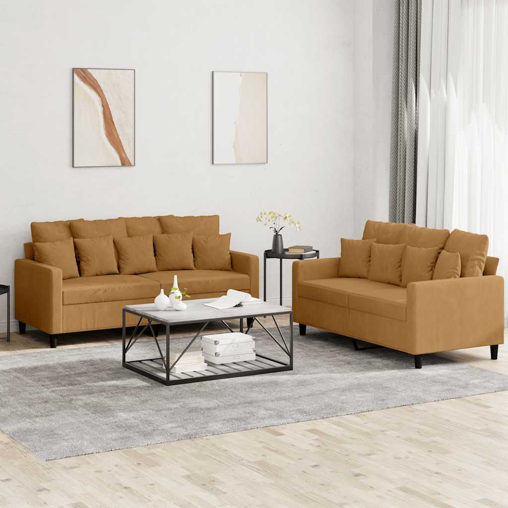 Ensemble de canapés 2 pcs avec coussins Marron Velours - XIOS