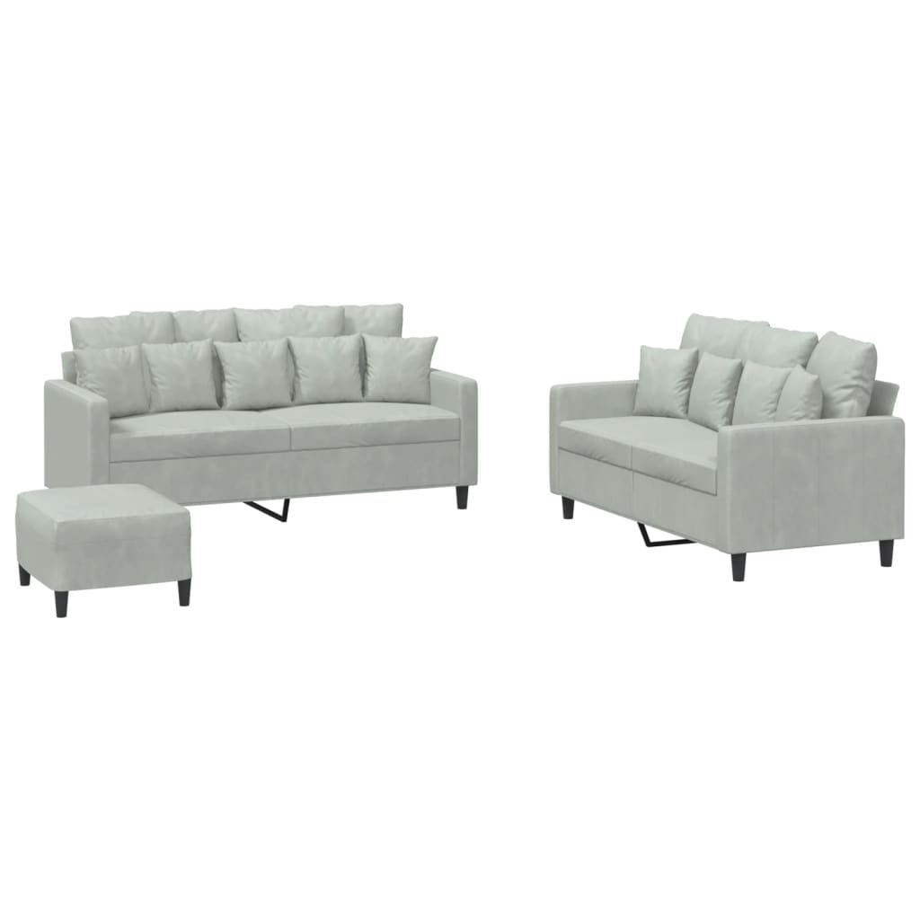 Ensemble de canapés 3 pcs avec coussins Gris clair Velours - XIOS