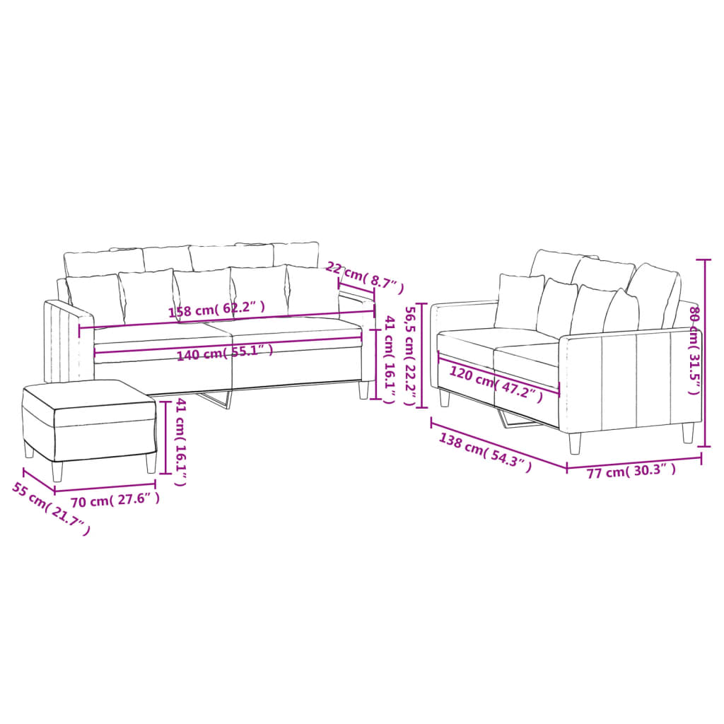 Ensemble de canapés 3 pcs avec coussins Gris foncé Velours - XIOS