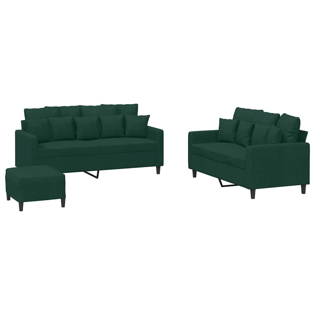 Ensemble de canapés 3 pcs avec coussins Vert foncé Velours - XIOS