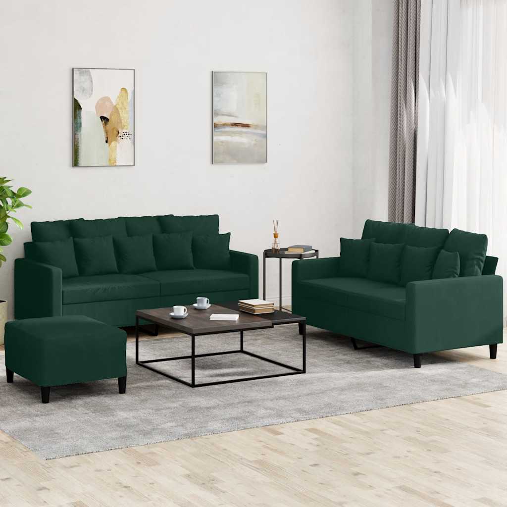 Ensemble de canapés 3 pcs avec coussins Vert foncé Velours - XIOS